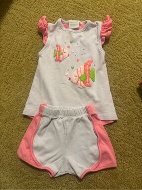 Girls Pink Fish Appliqué Pajama Set — Sleeveless Tank & Shorts